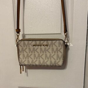 Small Michael Kors Cream Beige MK Logo Crossbody Bag